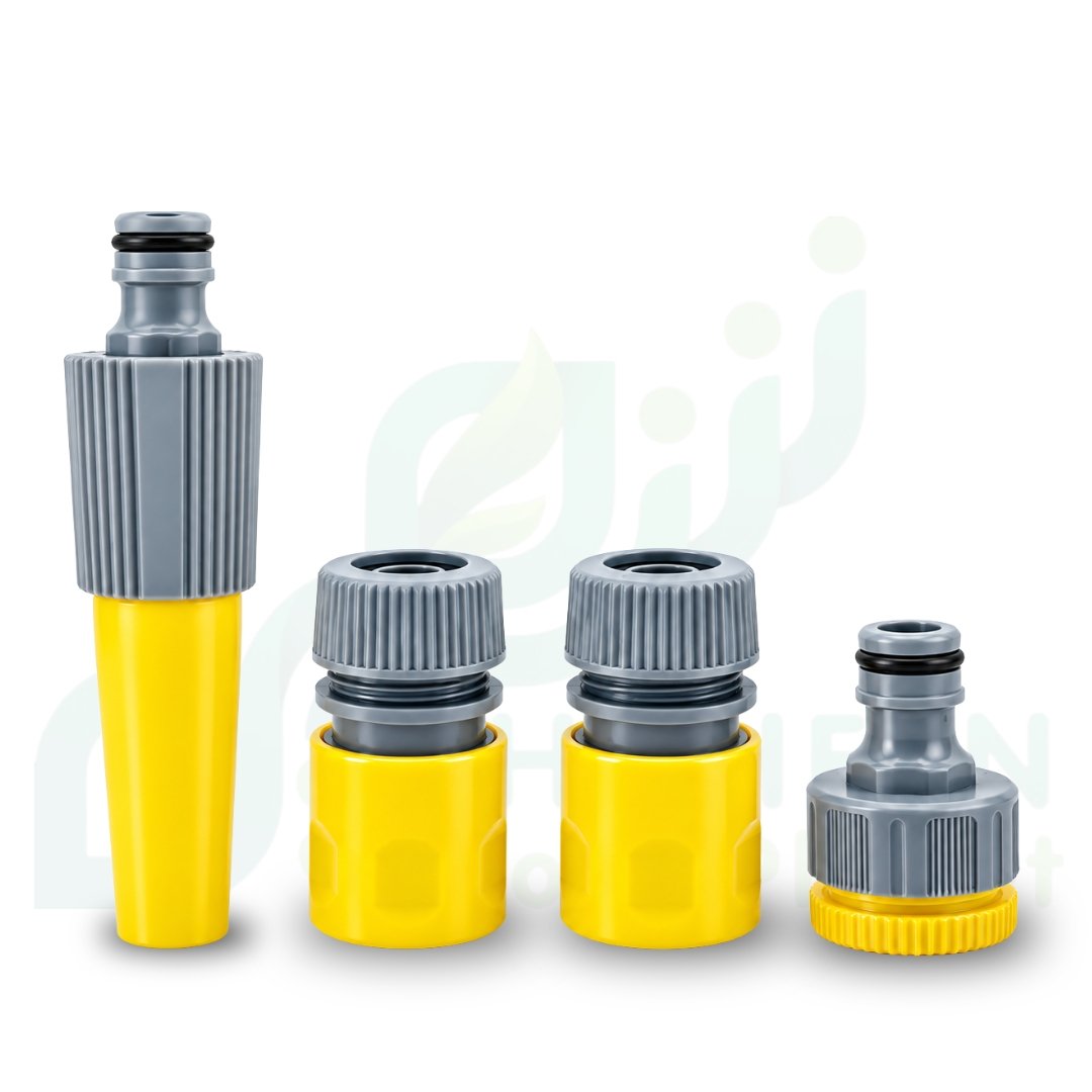 طقم رشاش خرطوم مياه مستقيم مع وصلات خراطيم (1/2 بوصة و 3/4 بوصة) – 4 قطع شاملة