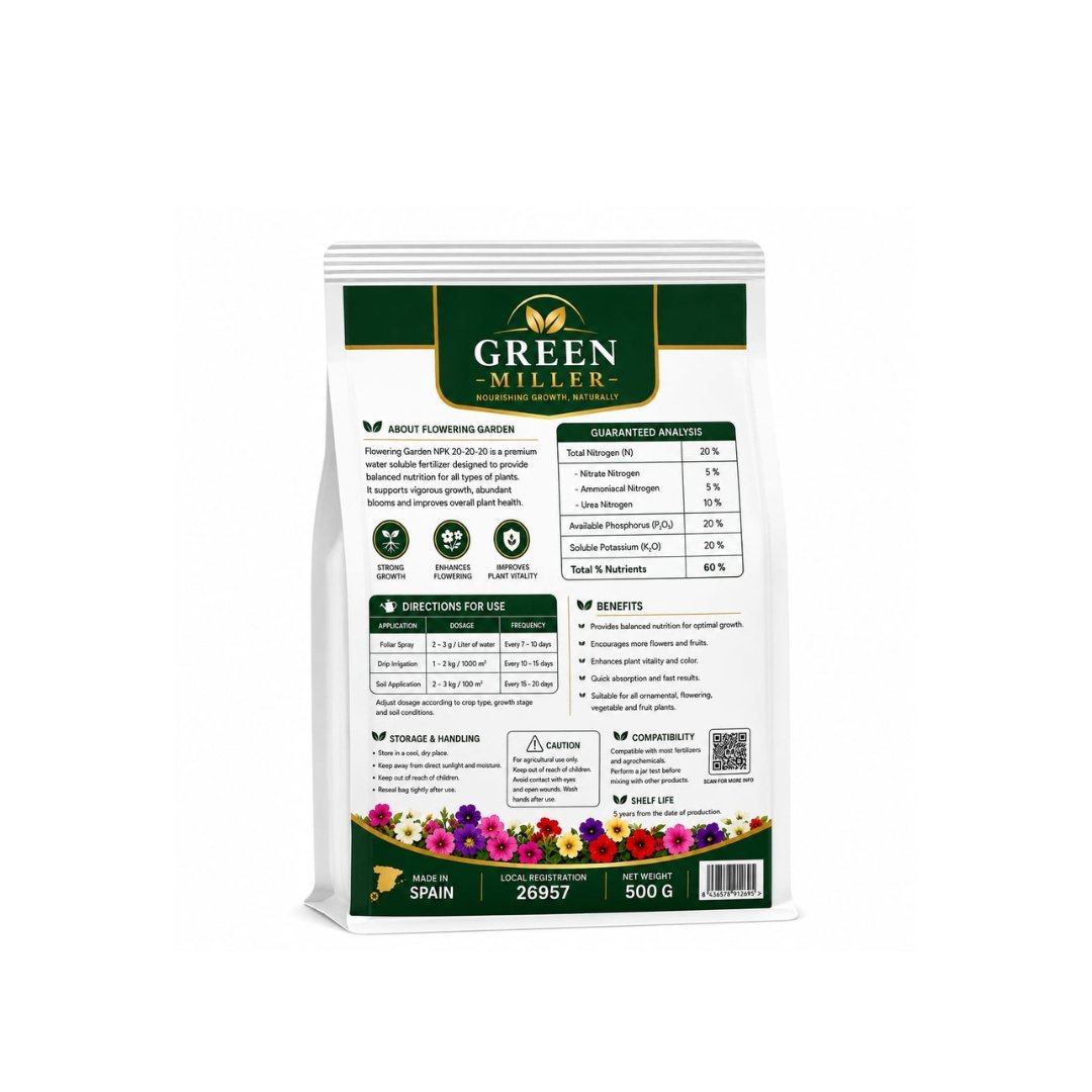 سماد NPK 20-20-20 المتوازن للحدائق والنباتات (500 جرام) – GREEN MILLER - الصورة 2