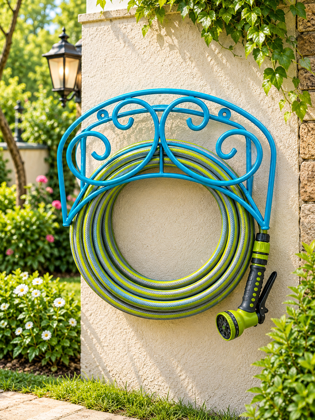 حامل خرطوم حديد حائطي ديكوري لجميع أنواع الخراطيم (Turquoise Garden Hose Wall Holder - 50m Capacity) - الصورة 3